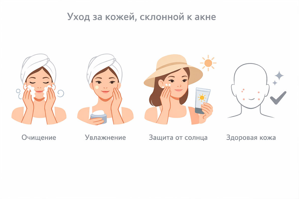 Базовый уход за кожей при акне: очищение и увлажнение